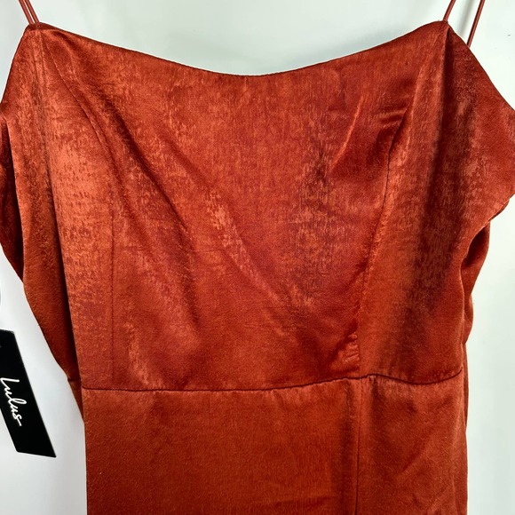 Lulus Marabel Rust Orange Satin Slit Backless Cami Midi Dress XS - Picture 4 of 15